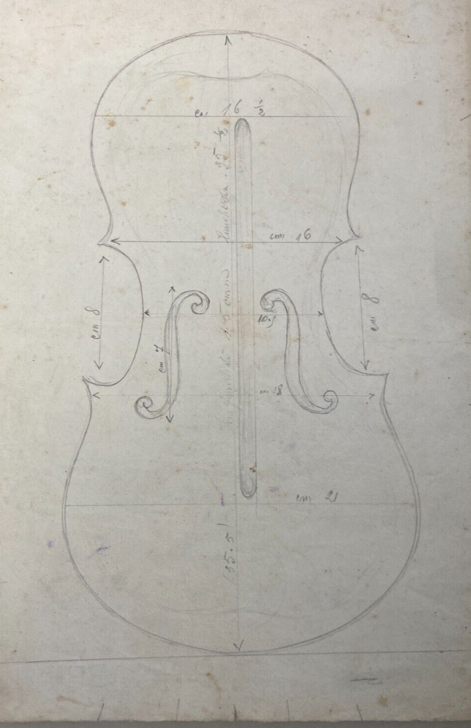 Musica, Liuteria, Antico Progetto Di Violino, Disegno Originale