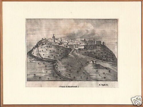 Campania, Irpinia, Montefusco, Montefuscolo: Antica Veduta Dell'Ottocento, Litografia d'Epoca
