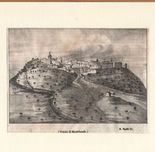 Campania, Irpinia, Montefusco, Montefuscolo: Antica Veduta Dell'Ottocento, Litografia d'Epoca