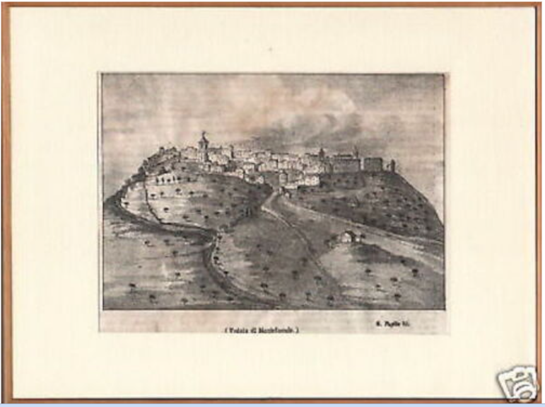 Campania, Irpinia, Montefusco, Montefuscolo: Antica Veduta Dell'Ottocento, Litografia d'Epoca