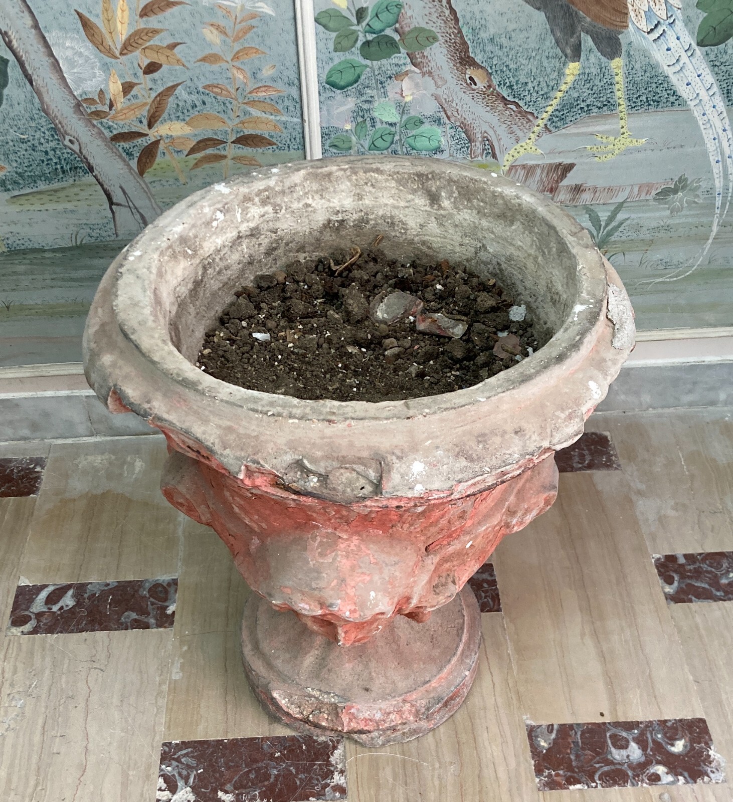 Vaso Decorativo Figurato Per Piante In Cemento, Anni '30