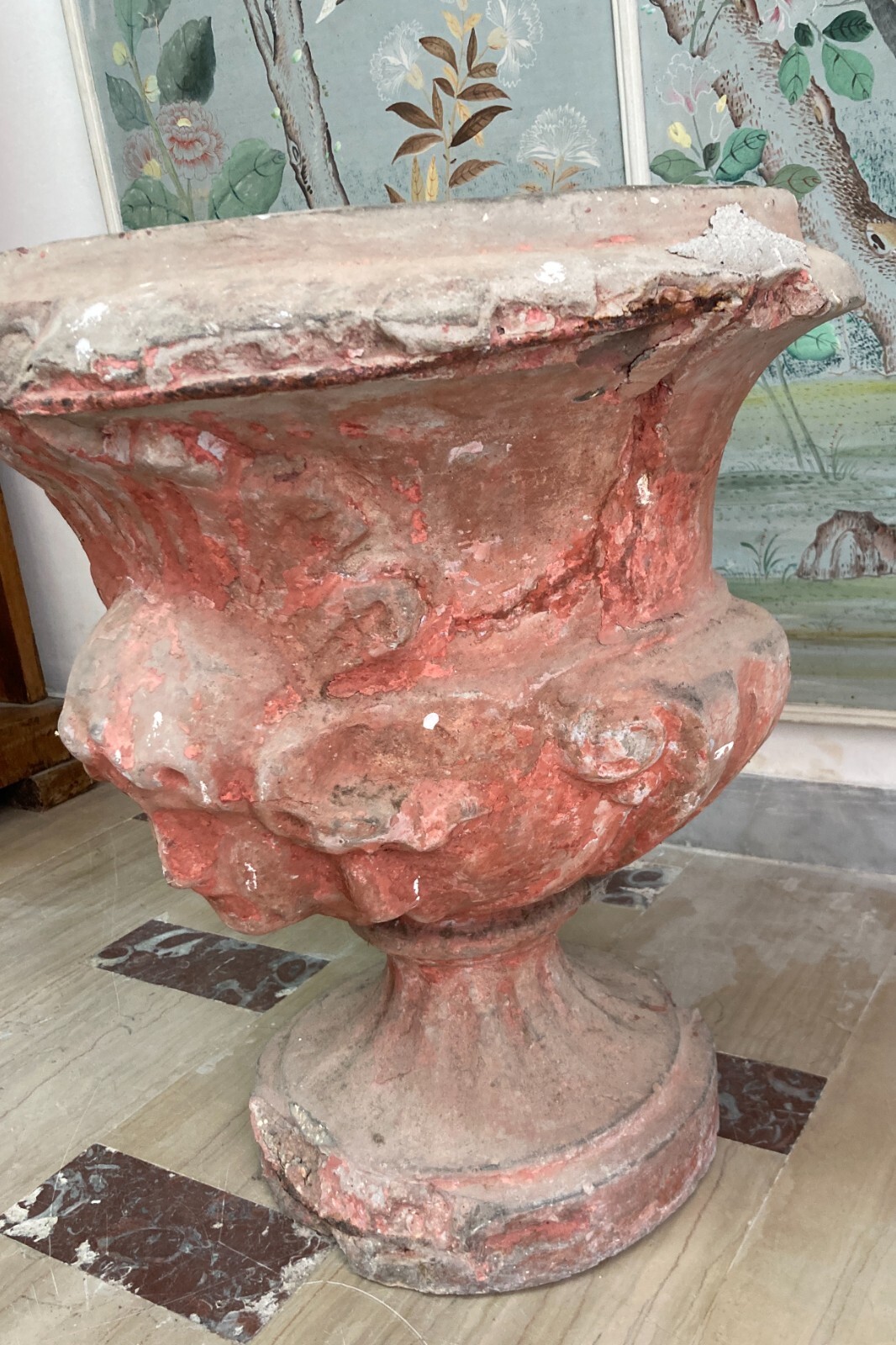 Vaso Decorativo Figurato Per Piante In Cemento, Anni '30