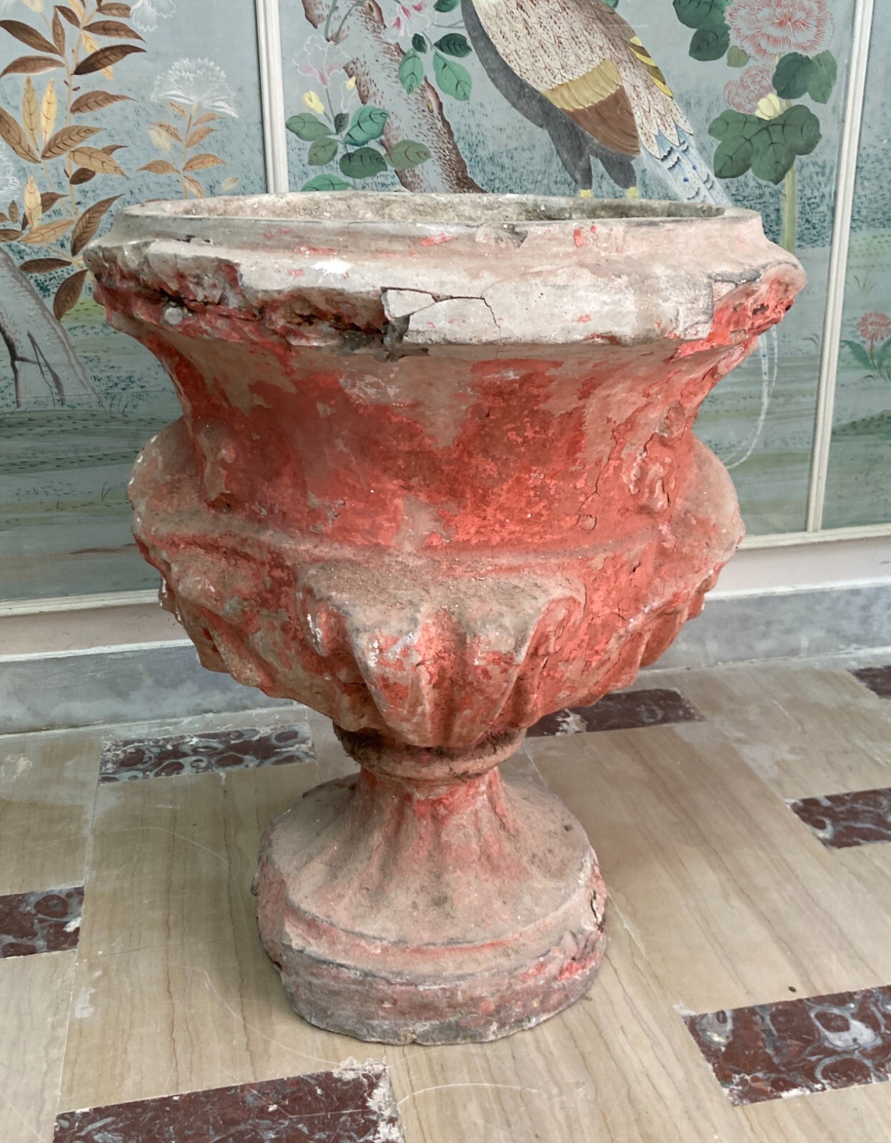 Vaso Decorativo Figurato Per Piante In Cemento, Anni '30