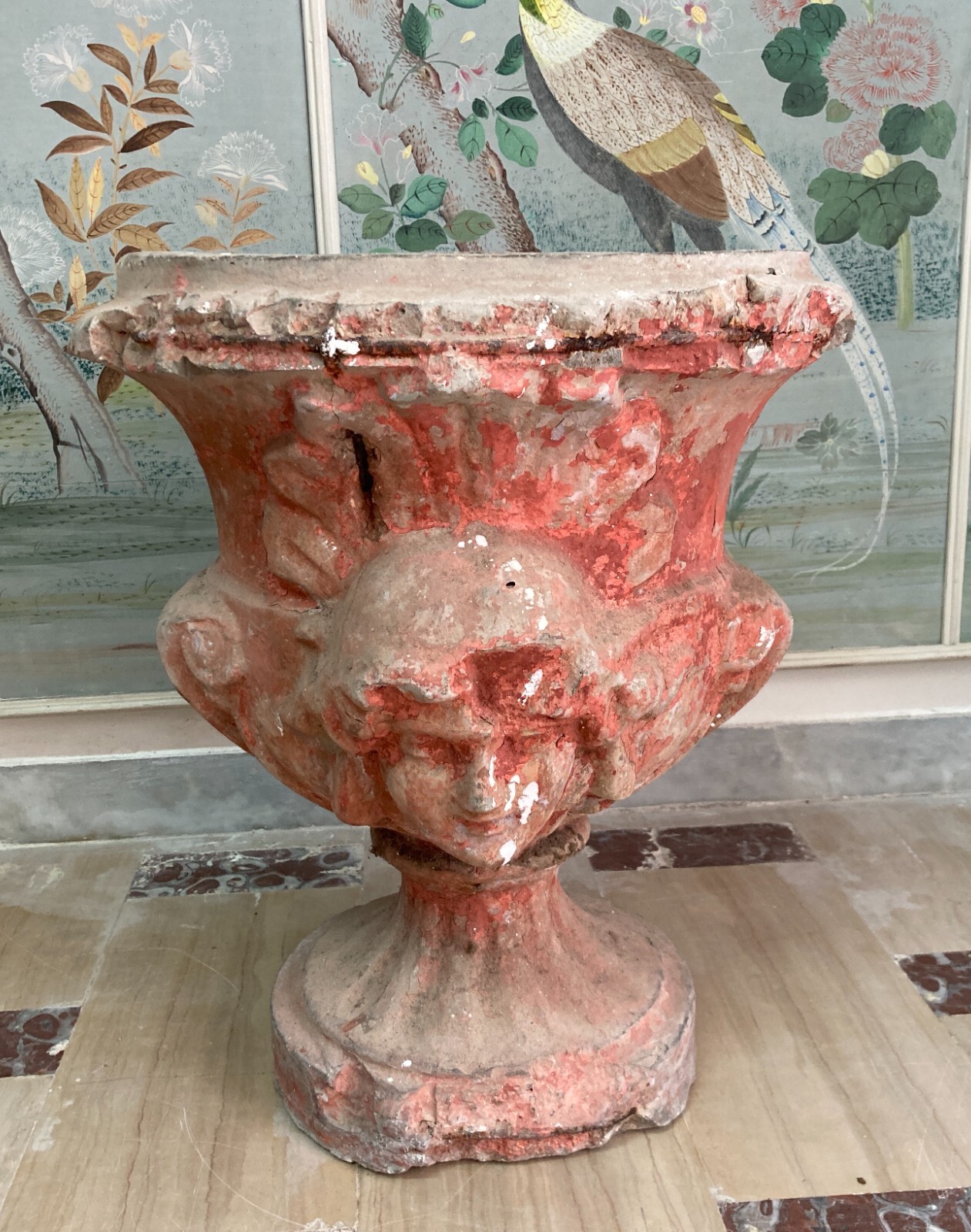 Vaso Decorativo Figurato Per Piante In Cemento, Anni '30
