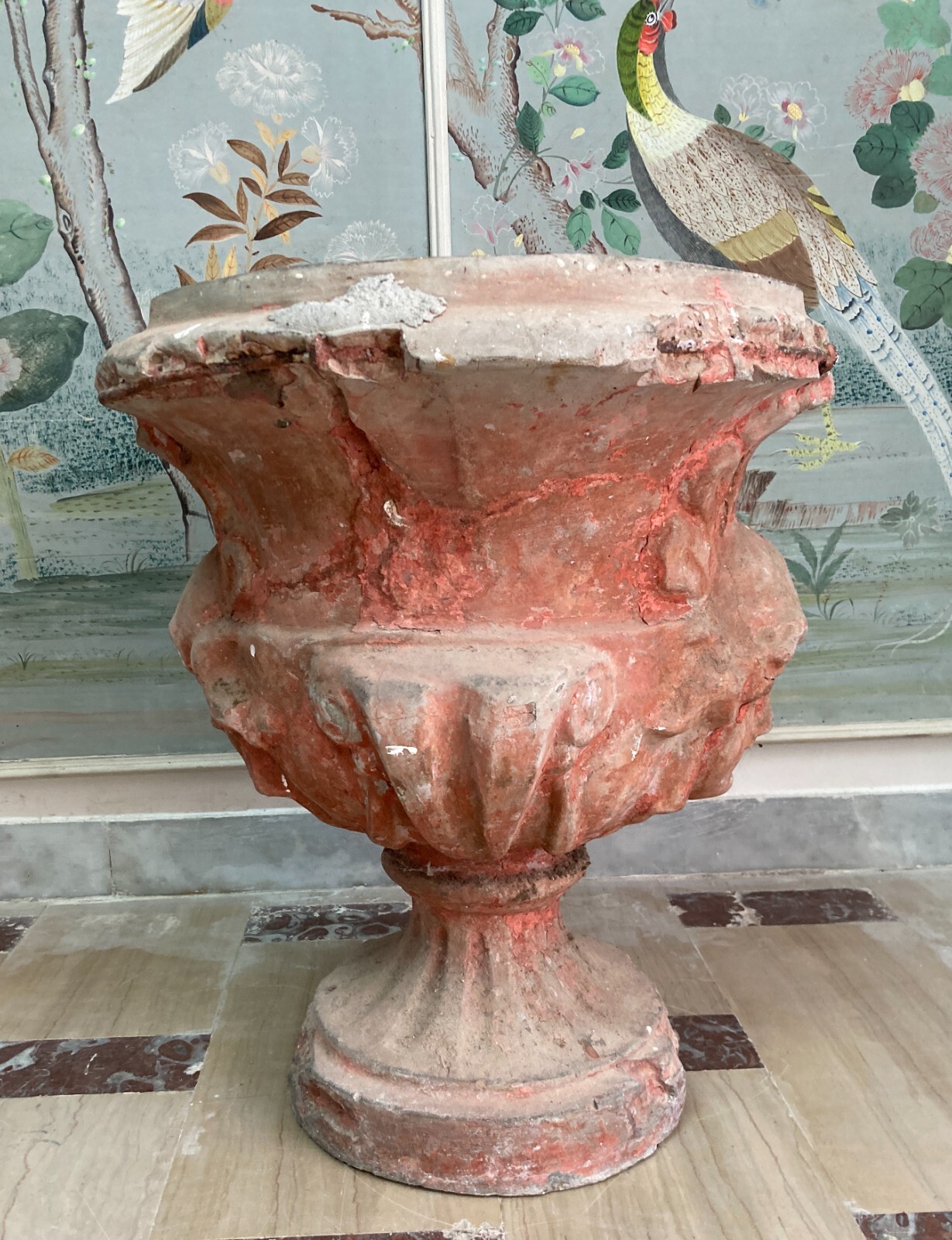 Vaso Decorativo Figurato Per Piante In Cemento, Anni '30