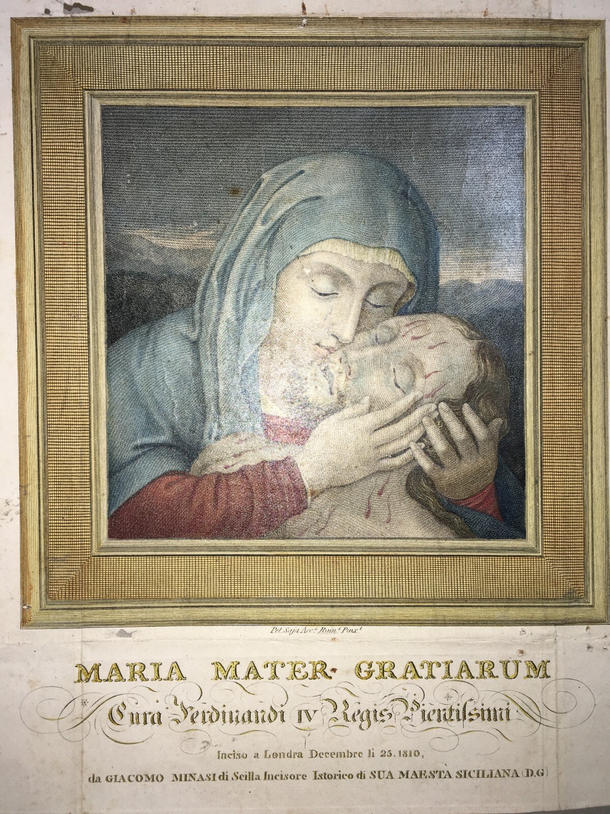 Antica Stampa Popolare Devozionale: Maria Mater Gratiarum, Giacomo Minasi, Scilla