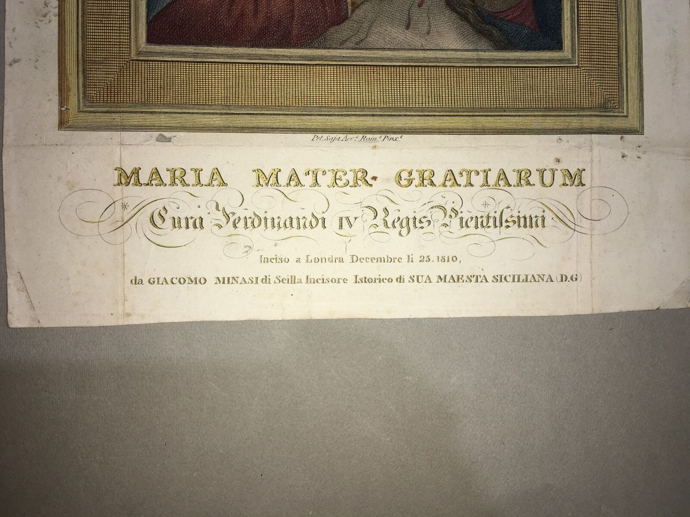 Antica Stampa Popolare Devozionale: Maria Mater Gratiarum, Giacomo Minasi, Scilla