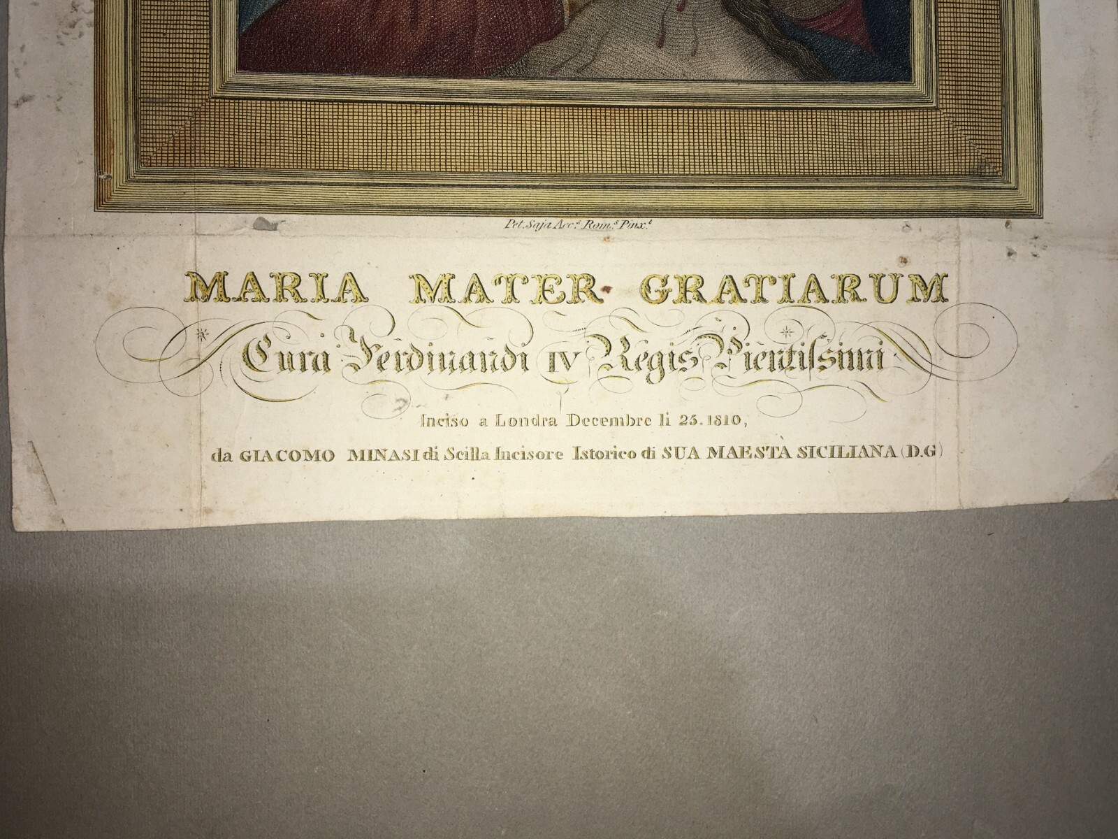 Antica Stampa Popolare Devozionale: Maria Mater Gratiarum, Giacomo Minasi, Scilla