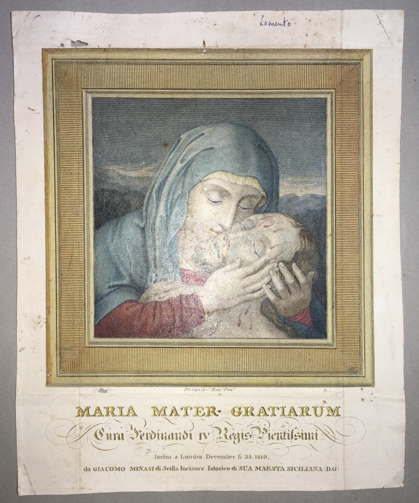 Antica Stampa Popolare Devozionale: Maria Mater Gratiarum, Giacomo Minasi, Scilla