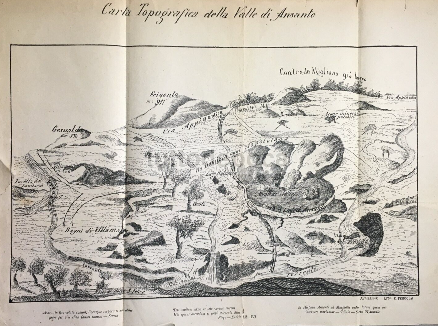 Irpinia   Valle Di Ansanto   Mefite   Villamaina   Frigento   Antica Mappa Topografica