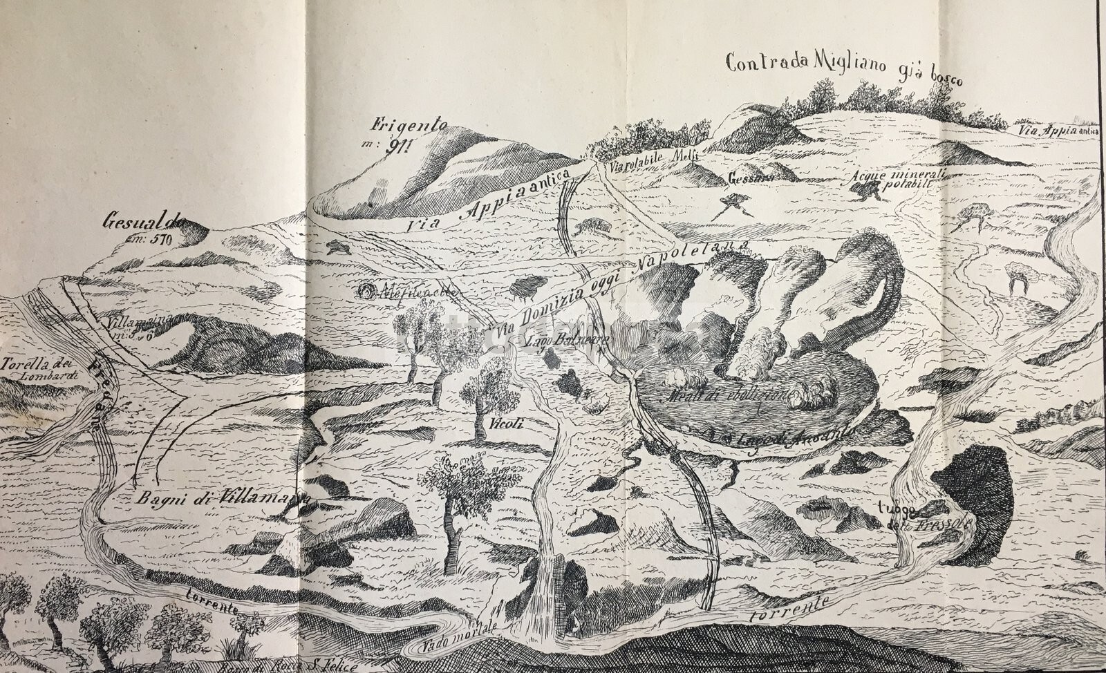 Irpinia   Valle Di Ansanto   Mefite   Villamaina   Frigento   Antica Mappa Topografica