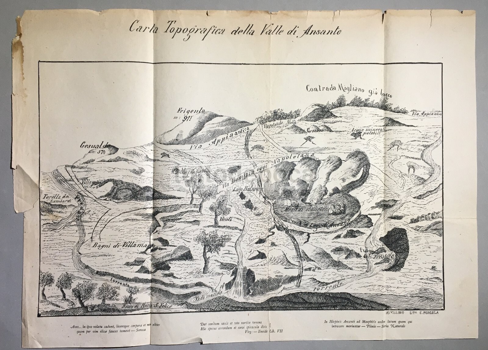 Irpinia   Valle Di Ansanto   Mefite   Villamaina   Frigento   Antica Mappa Topografica