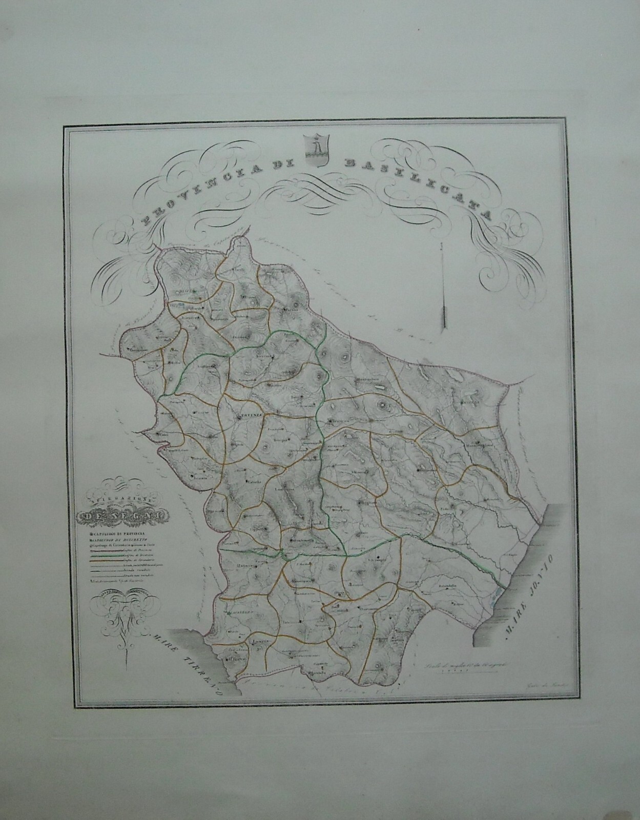 Provincia Di Basilicata   Grande Mappa Geografica Antica   Gabriello De Sanctis, 1856