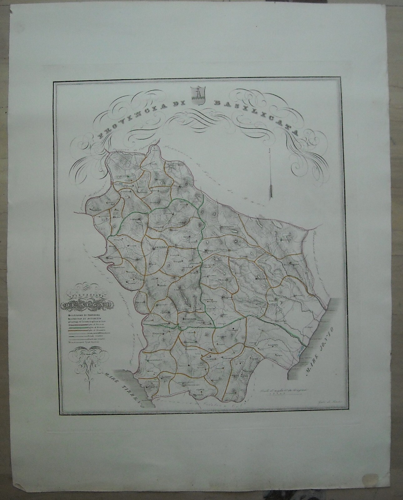 Provincia Di Basilicata   Grande Mappa Geografica Antica   Gabriello De Sanctis, 1856