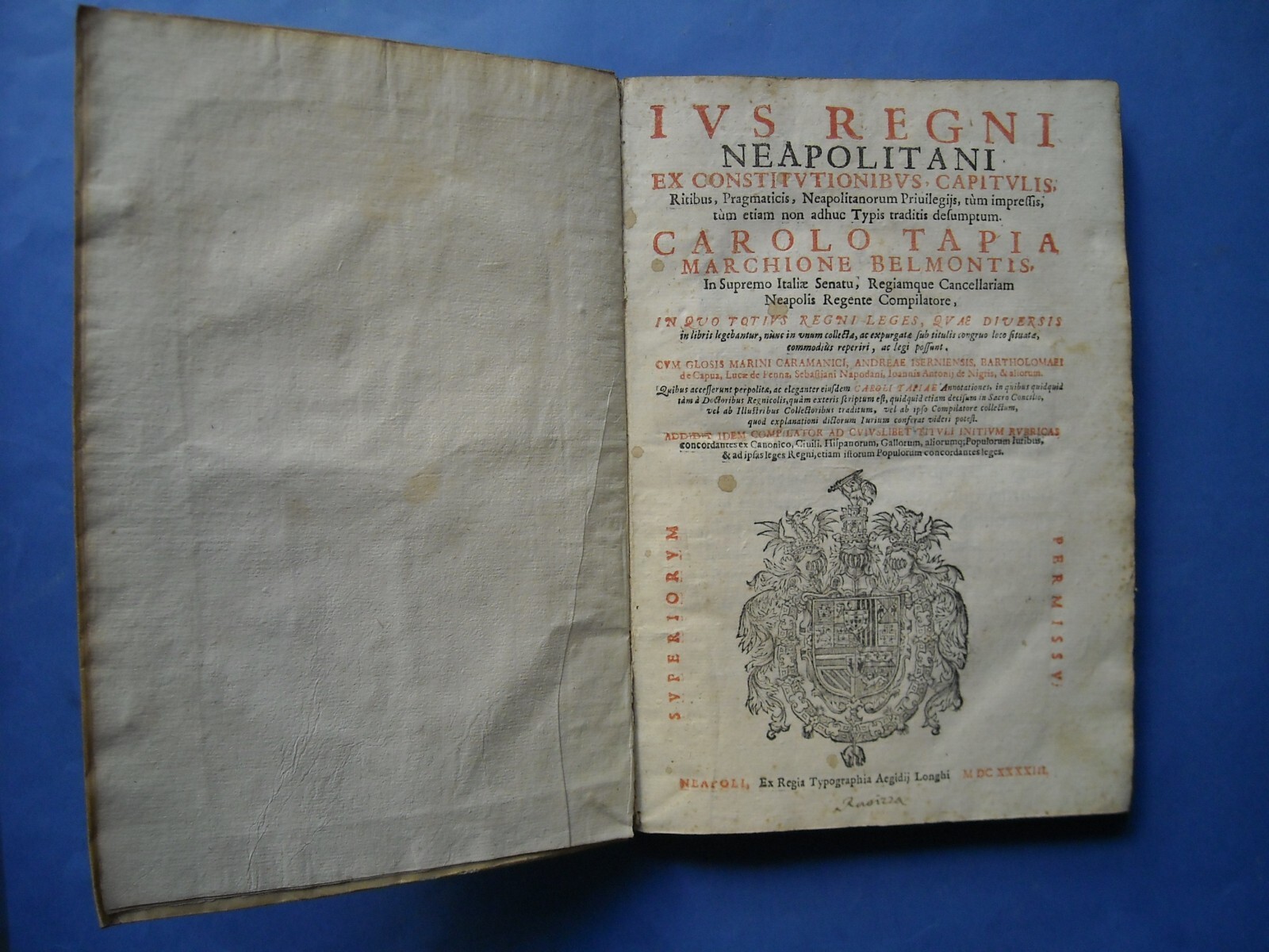 Campania, Giuridica: Prammatiche Napoletane, Tapia, Edizione 1643, Legatura In Pergamena