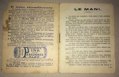 Chiromanzia, Lettura Della Mano, Medicina, Farmacia, Pillole Pink, Pubblicitario, 1934