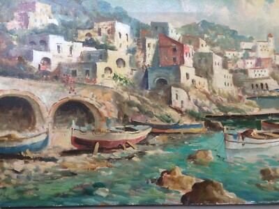 Marina d'Amalfi. Paesaggio Costiero, Dipinto A Olio Su Tela
