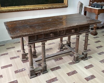 Tavolo Scrittoio Antico Da Restaurare Con Cassetto E Gambe Tornite