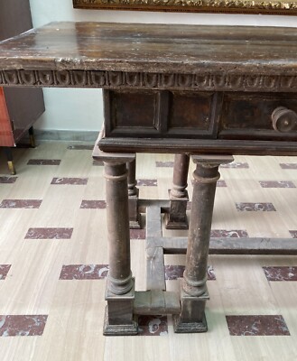 Tavolo Scrittoio Antico Da Restaurare Con Cassetto E Gambe Tornite