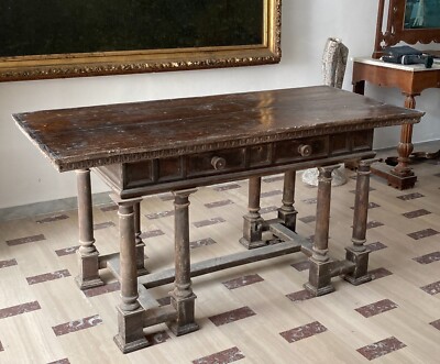 Tavolo Scrittoio Antico Da Restaurare Con Cassetto E Gambe Tornite