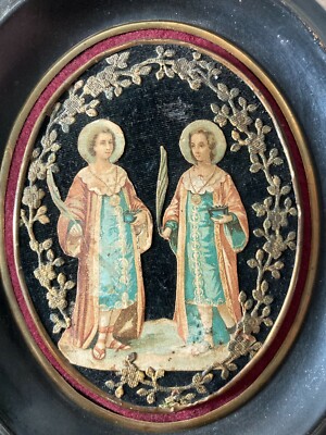 Arte Popolare Devozionale: I Santi Medici Cosma E Damiano. Inusuale Composizione.