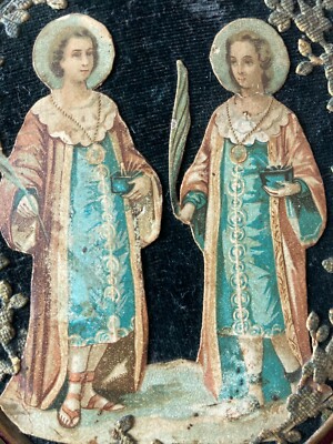 Arte Popolare Devozionale: I Santi Medici Cosma E Damiano. Inusuale Composizione.