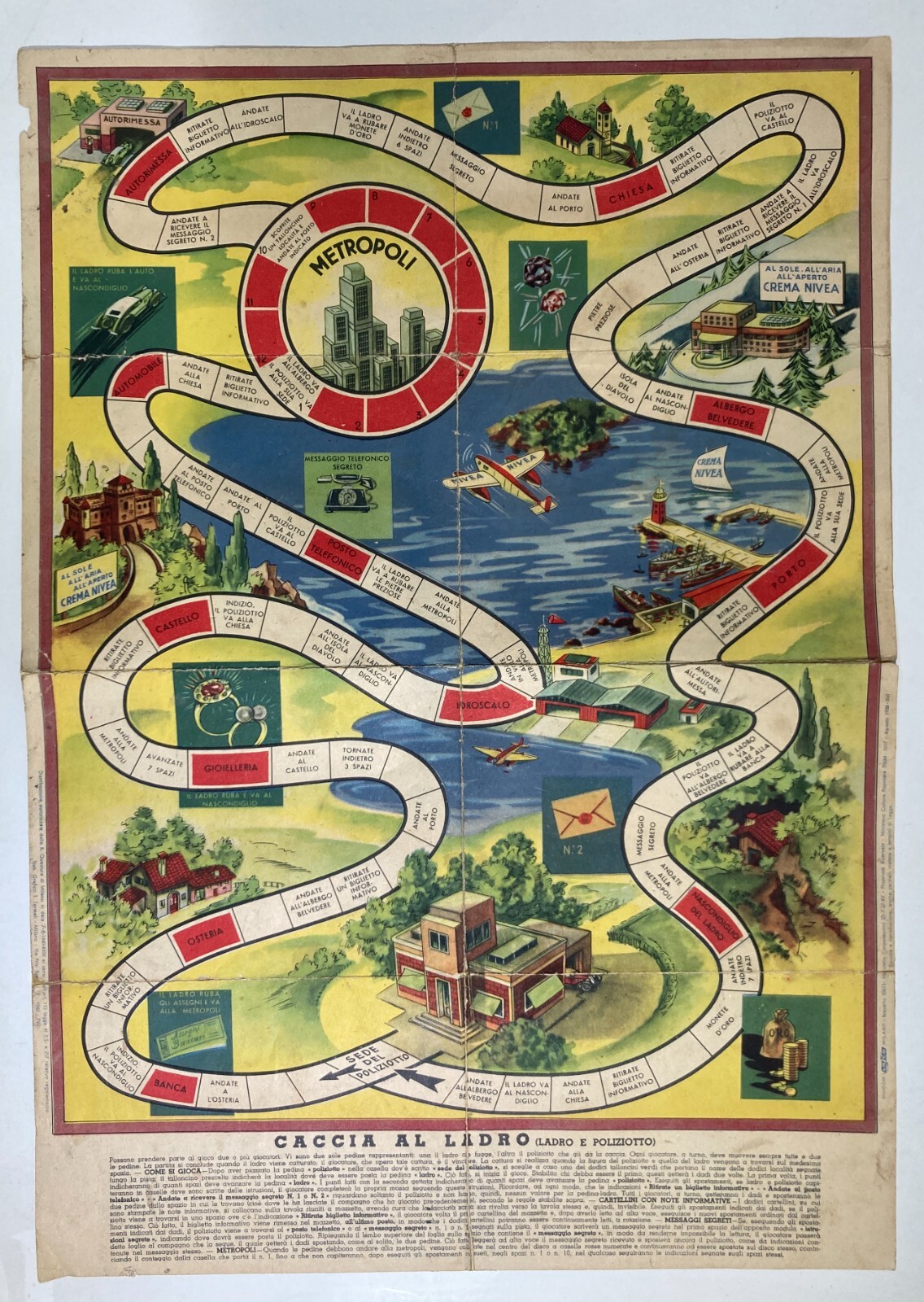 Gioco Di Percorso: Caccia Al Ladro   Pubblicitario Crema Nivea (1940)