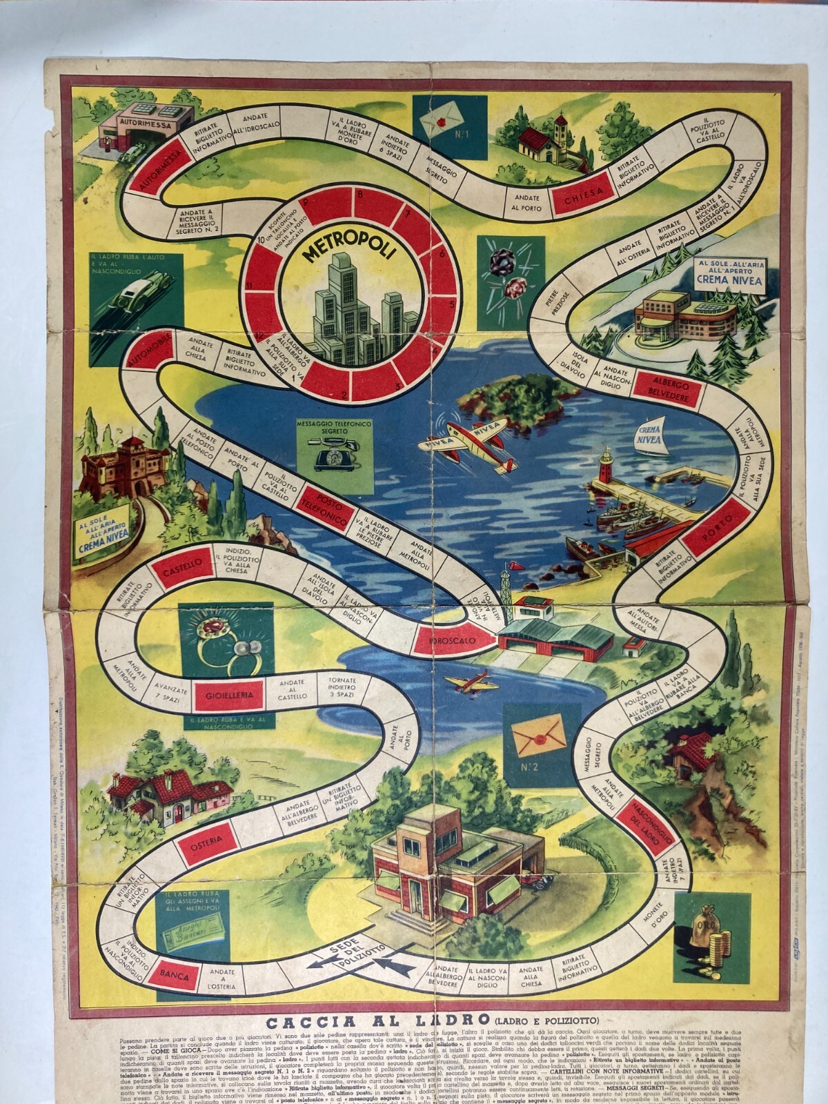 Gioco Di Percorso: Caccia Al Ladro   Pubblicitario Crema Nivea (1940)
