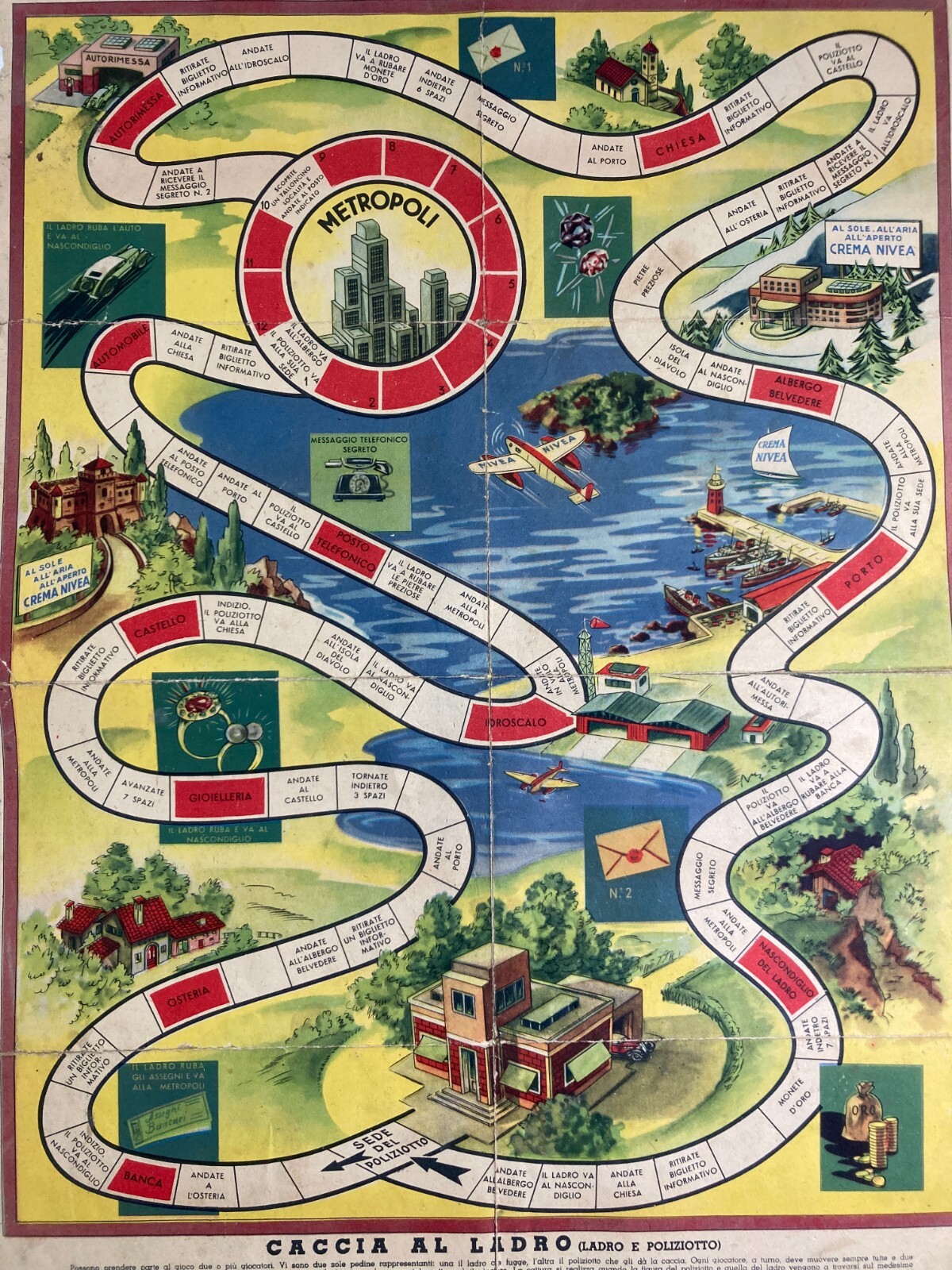 Gioco Di Percorso: Caccia Al Ladro   Pubblicitario Crema Nivea (1940)