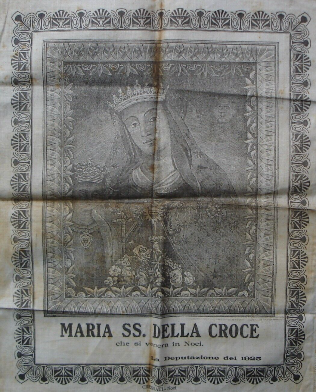 Arte Antica, Stampa Popolare Devozionale: Puglia, Noci, Madonna Della Croce Su Tessuto