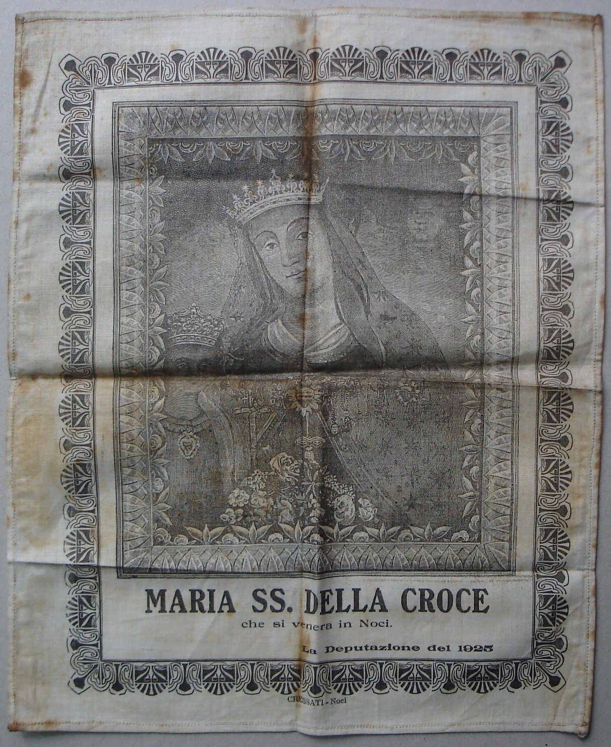 Arte Antica, Stampa Popolare Devozionale: Puglia, Noci, Madonna Della Croce Su Tessuto