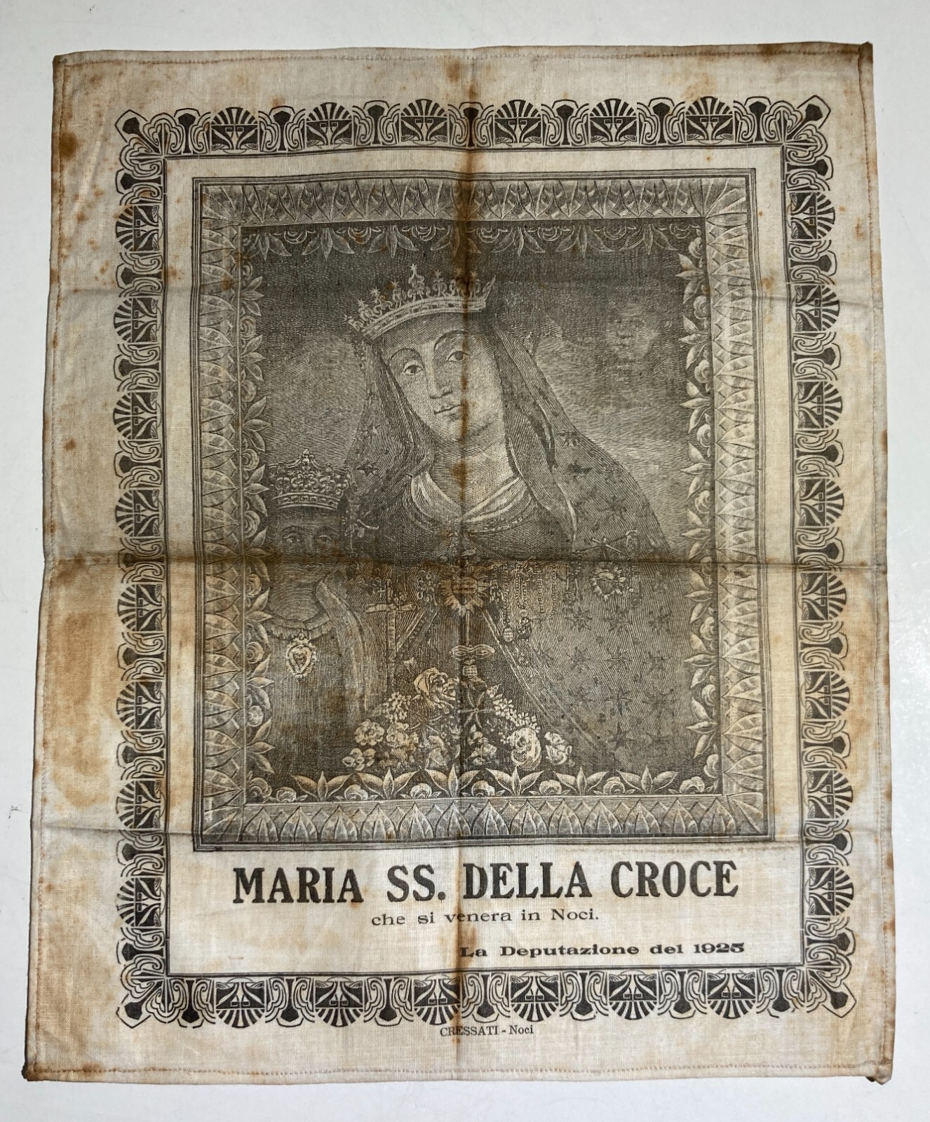 Arte Antica, Stampa Popolare Devozionale: Puglia, Noci, Madonna Della Croce Su Tessuto