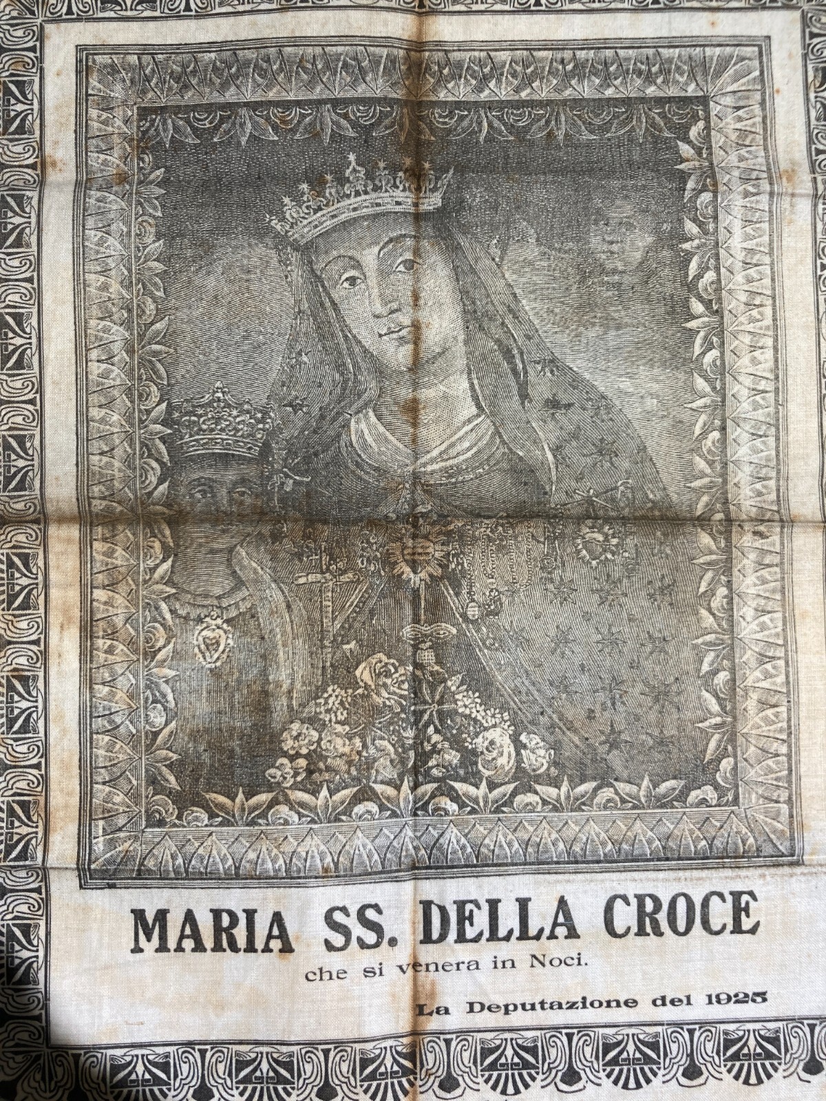 Arte Antica, Stampa Popolare Devozionale: Puglia, Noci, Madonna Della Croce Su Tessuto