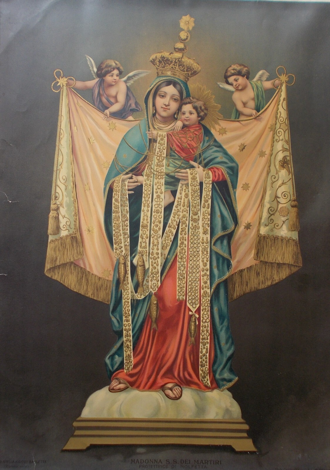 Madonna SS. Dei Martiri Protettrice Di Molfetta   Stampa Cromolitografica Antica
