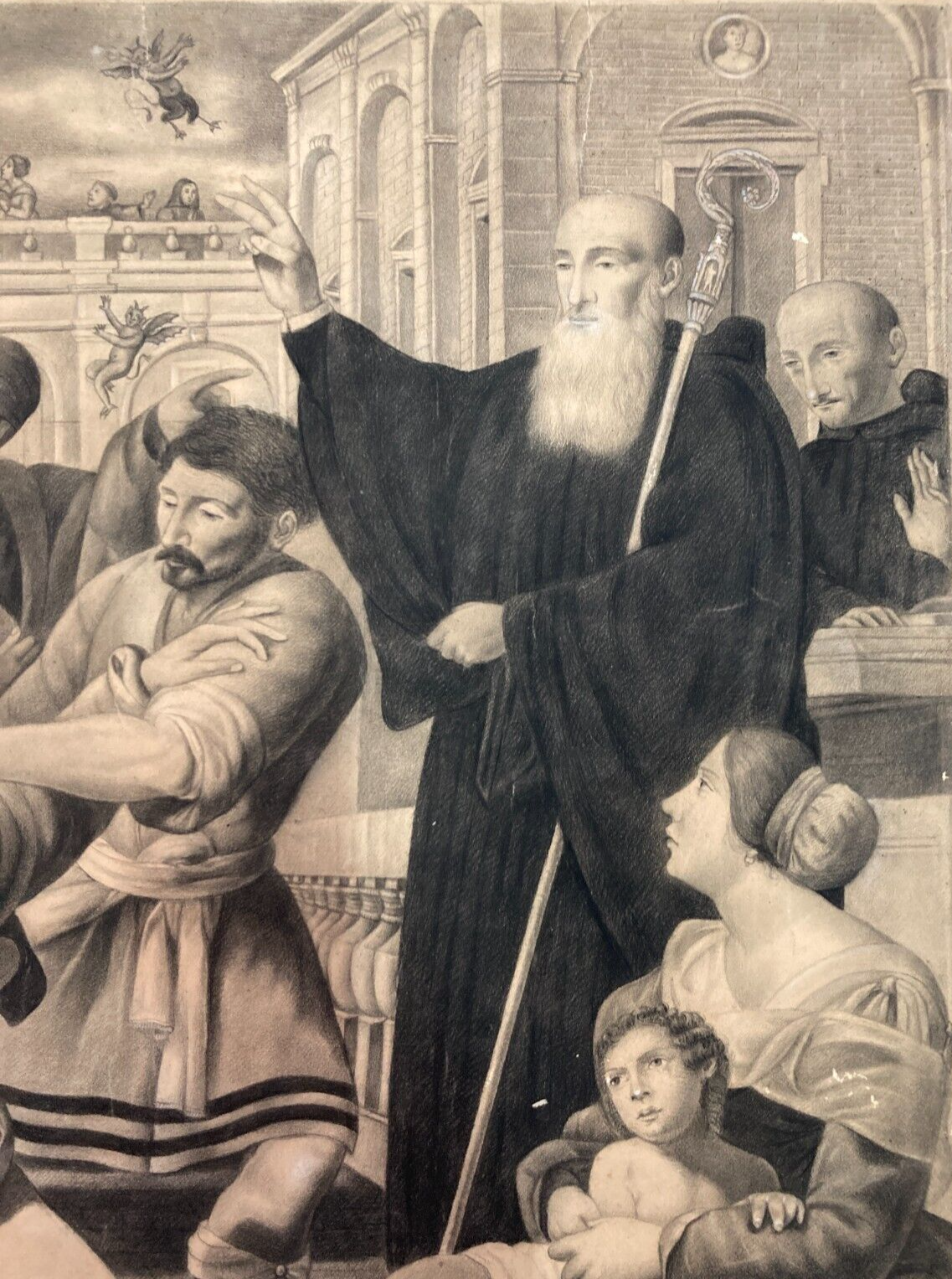 San Benedetto Esorcizza Un Frate Ossesso, Disegno Ispirato A Francesco Guarino