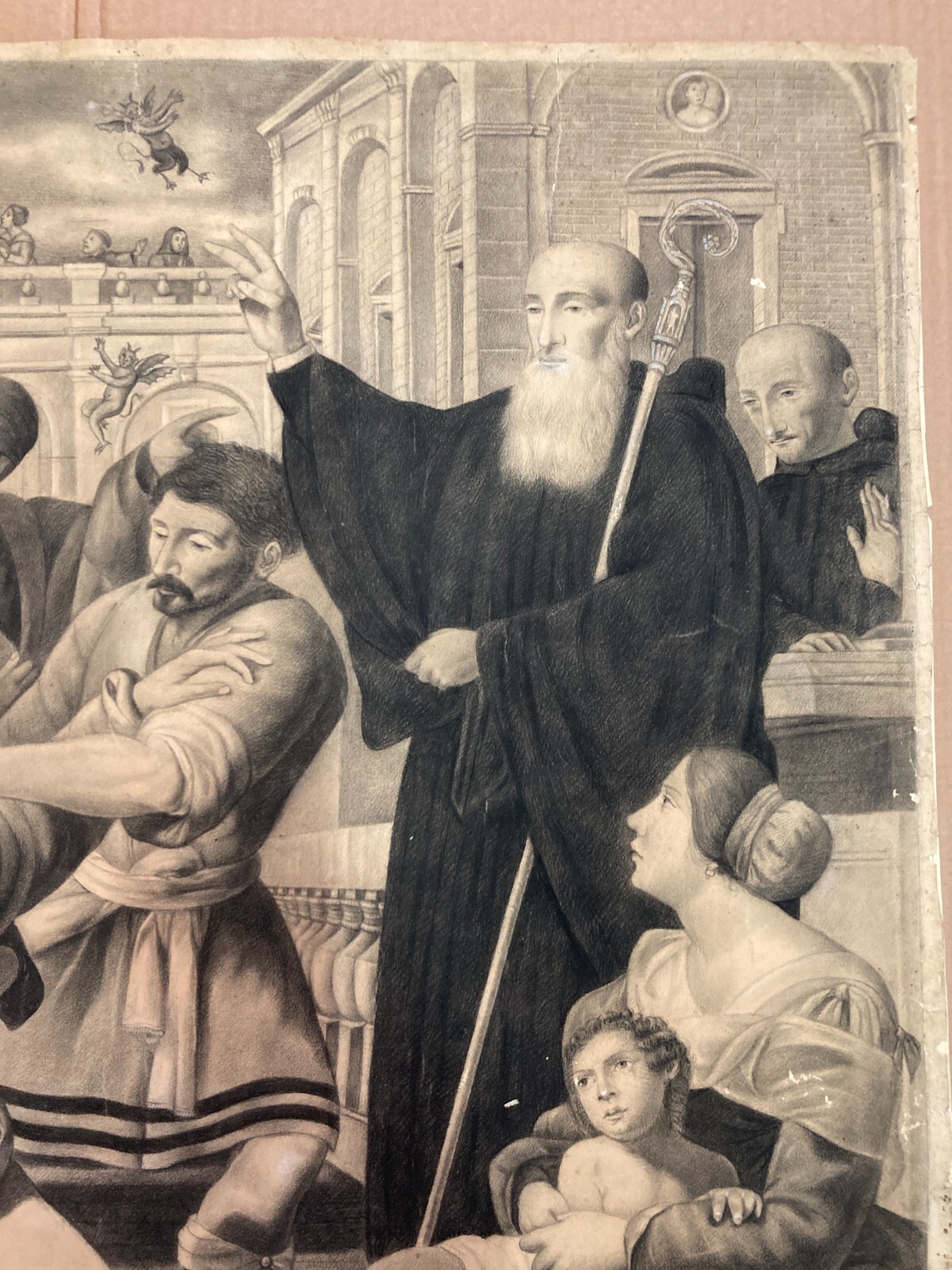 San Benedetto Esorcizza Un Frate Ossesso, Disegno Ispirato A Francesco Guarino
