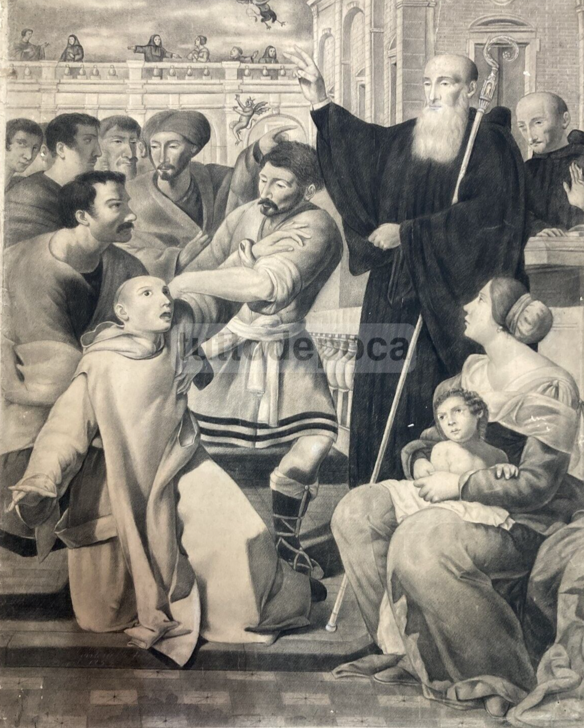 San Benedetto Esorcizza Un Frate Ossesso, Disegno Ispirato A Francesco Guarino