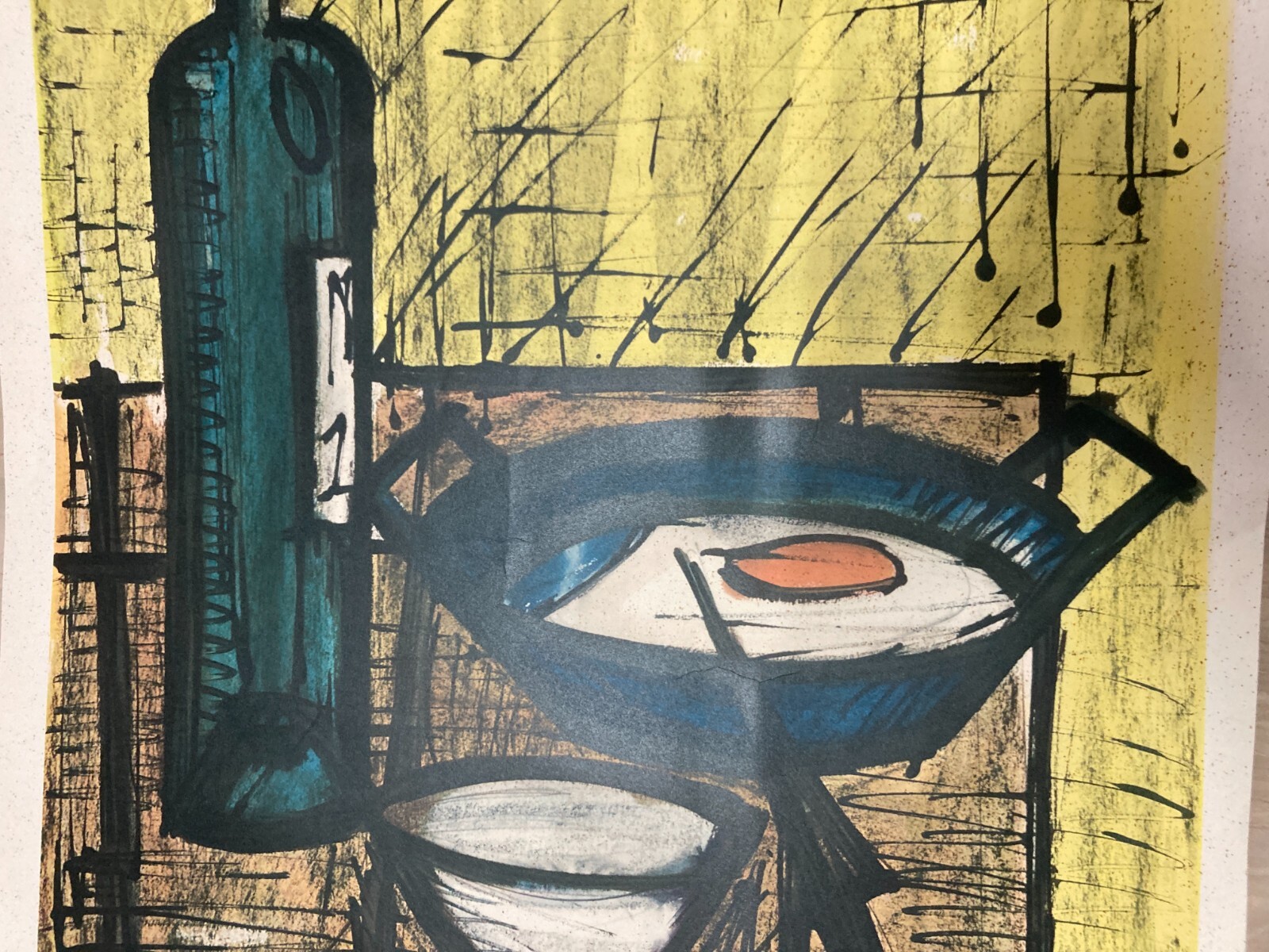 Arte Contemporanea. Bernard Buffet: Natura Morta Con Tegamino E Uova. Grafica, 1955