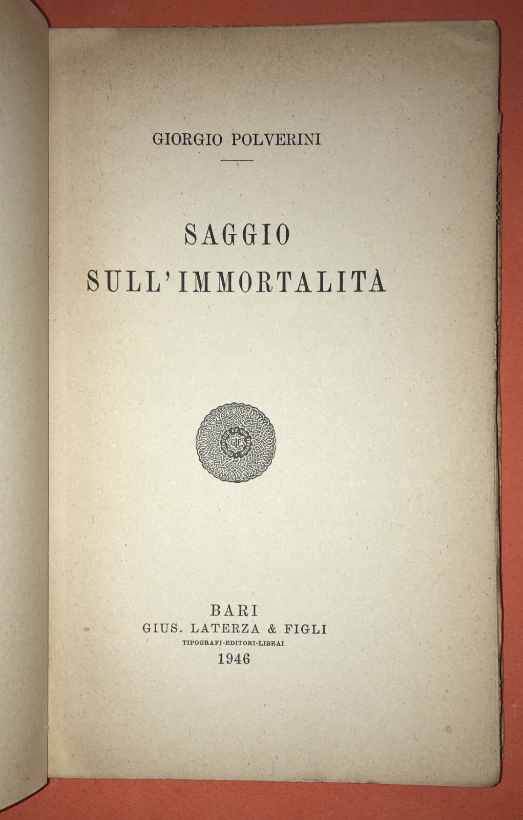 Saggio Sull'Immortalità   Giorgio Polverini   Laterza, 1946