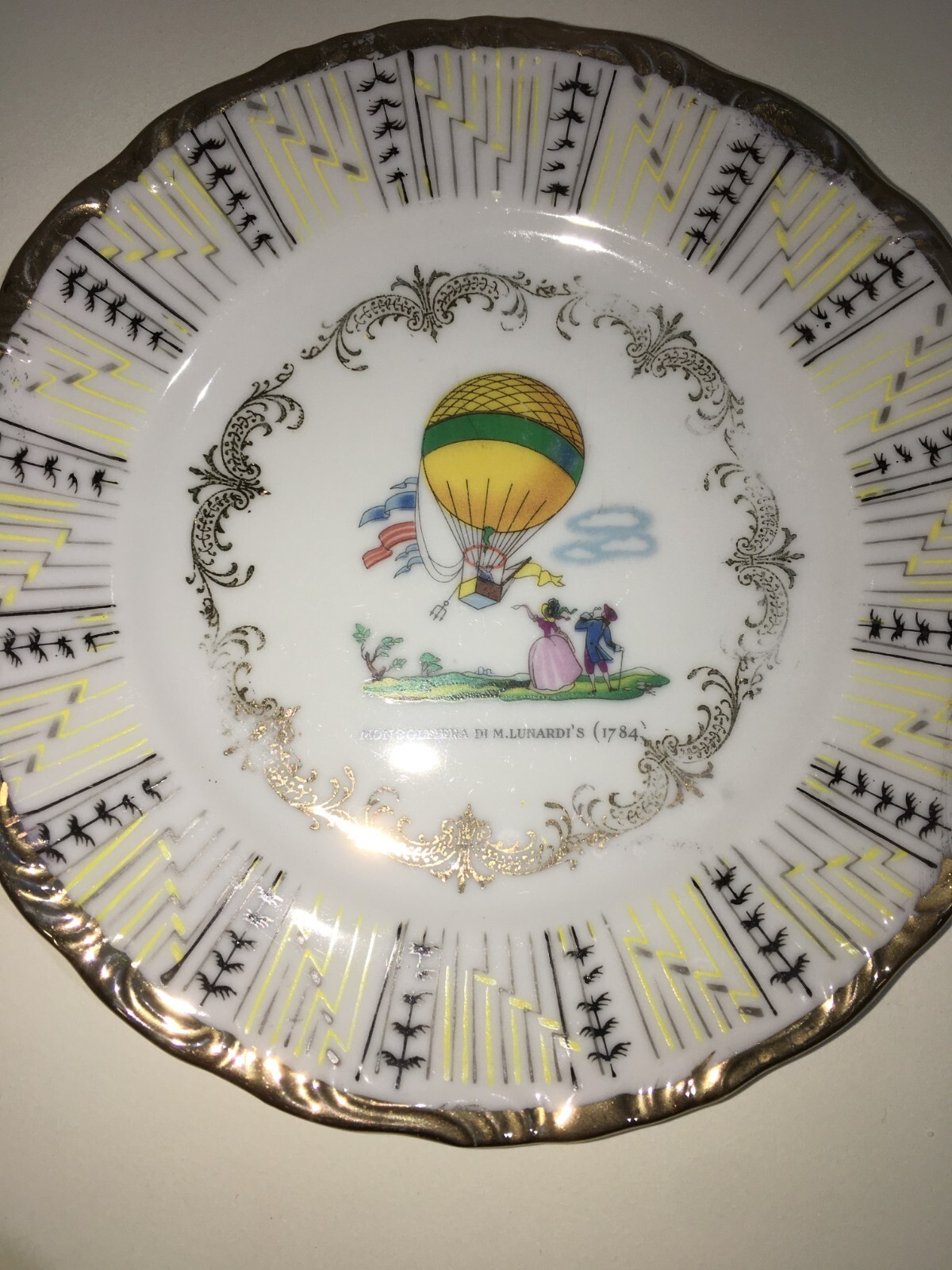 Volo: Palloni Aerostatici E Mongolfiere. Piatto Decorativo Commemorativo Di Lunardi (1784)