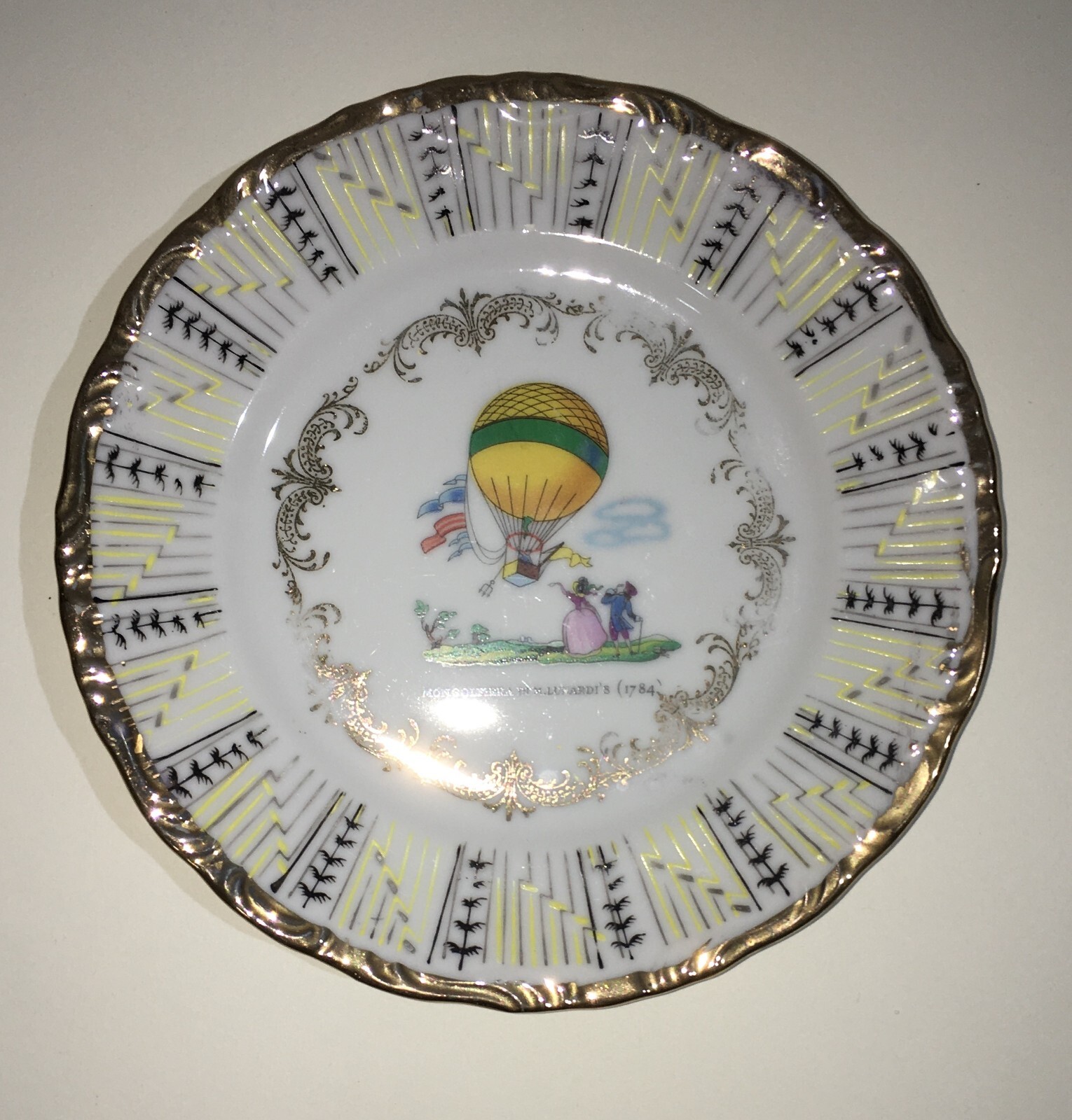Volo: Palloni Aerostatici E Mongolfiere. Piatto Decorativo Commemorativo Di Lunardi (1784)
