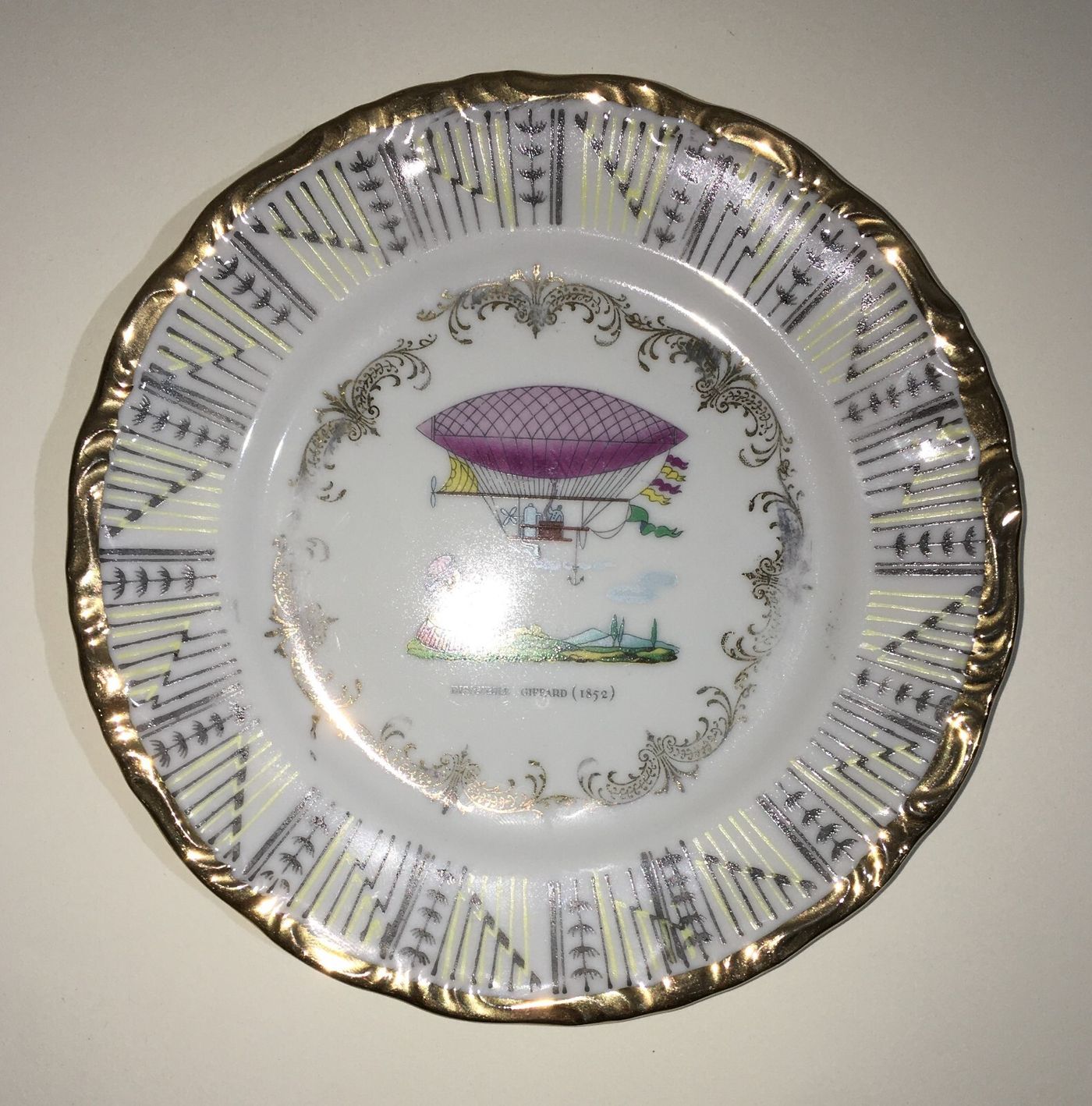 Volo, Aerostatica, Mongolfiere: Artistico Piatto Decorativo Dirigibile Giffard, 1852