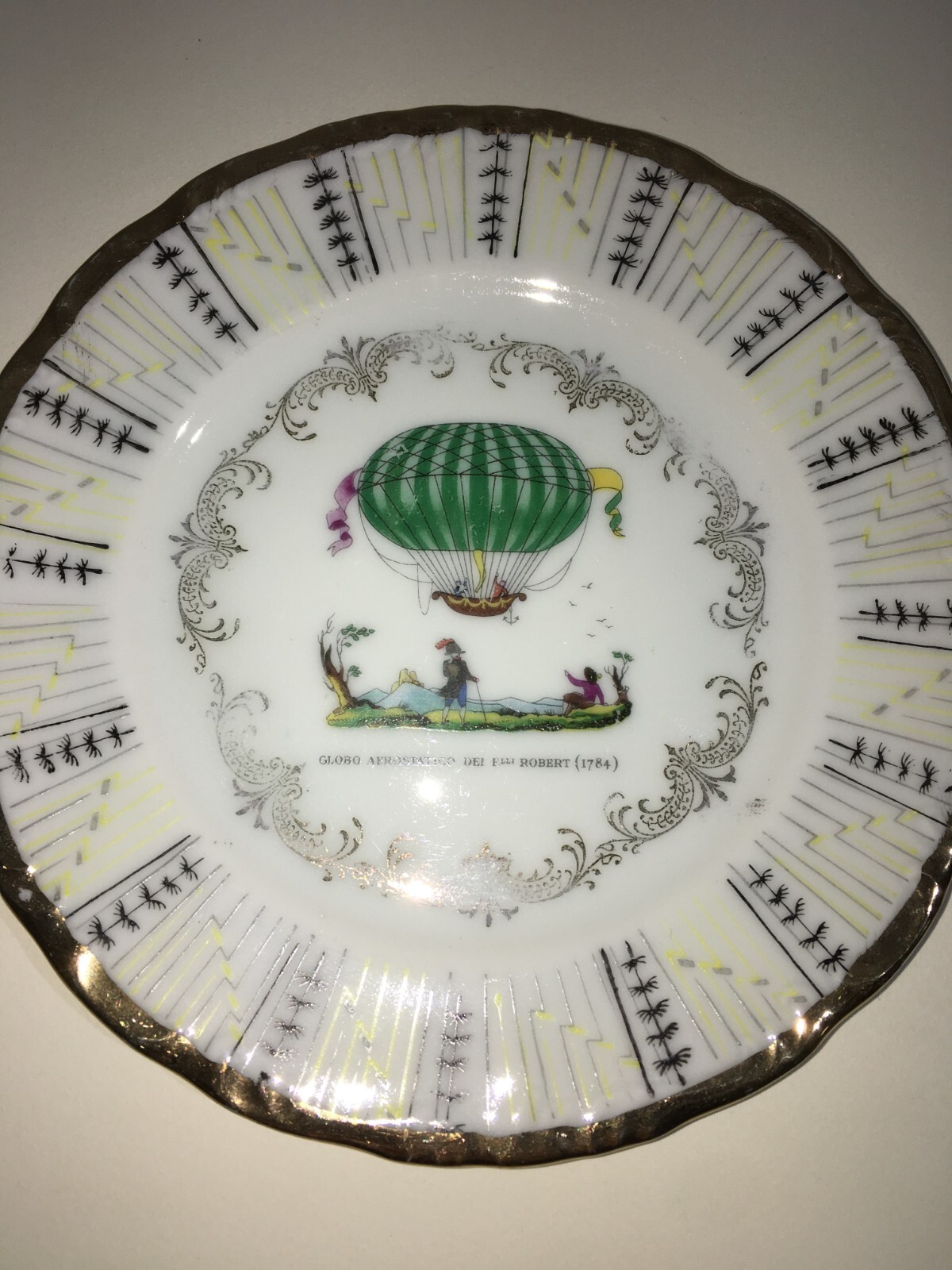 Piatto Decorativo Fratelli Robert, Volo Globo Aerostatico E Mongolfiere