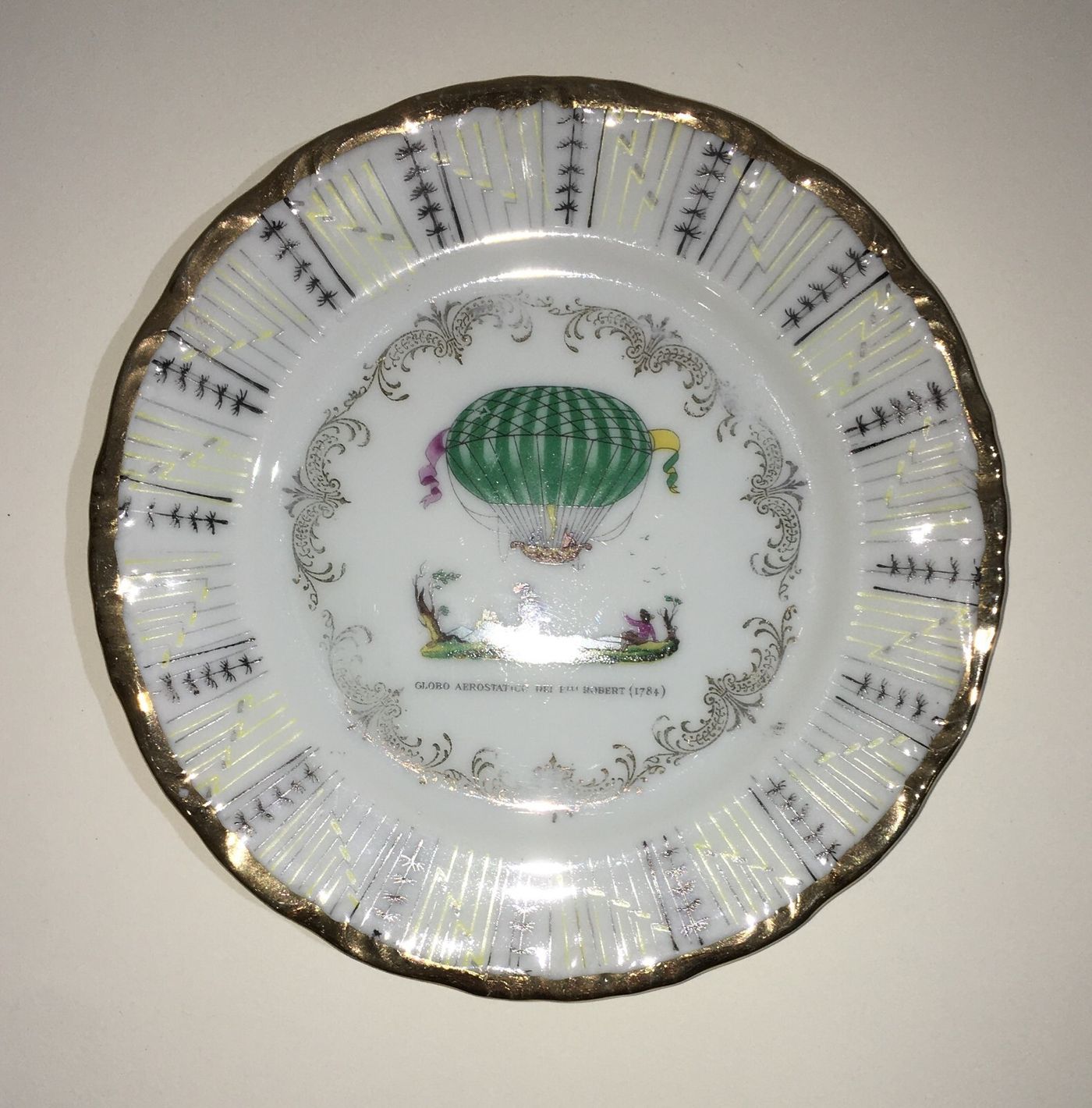 Piatto Decorativo Fratelli Robert, Volo Globo Aerostatico E Mongolfiere