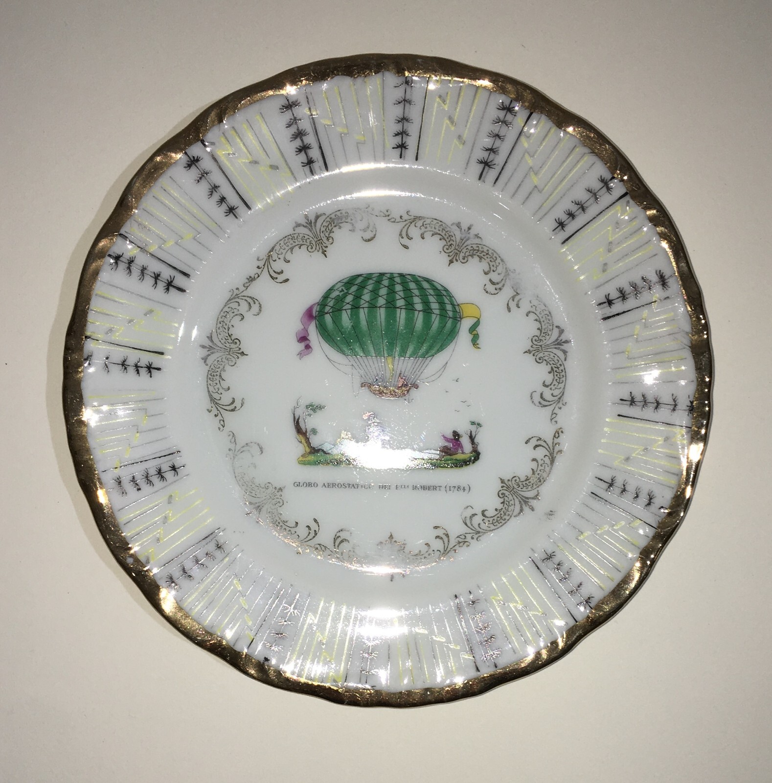 Piatto Decorativo Fratelli Robert, Volo Globo Aerostatico E Mongolfiere