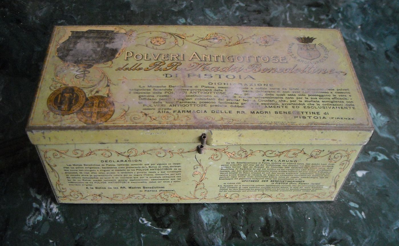 Scatola Pubblicitaria Farmacia: Polveri Antigottose Delle Madri Benedettine Di Pistoia