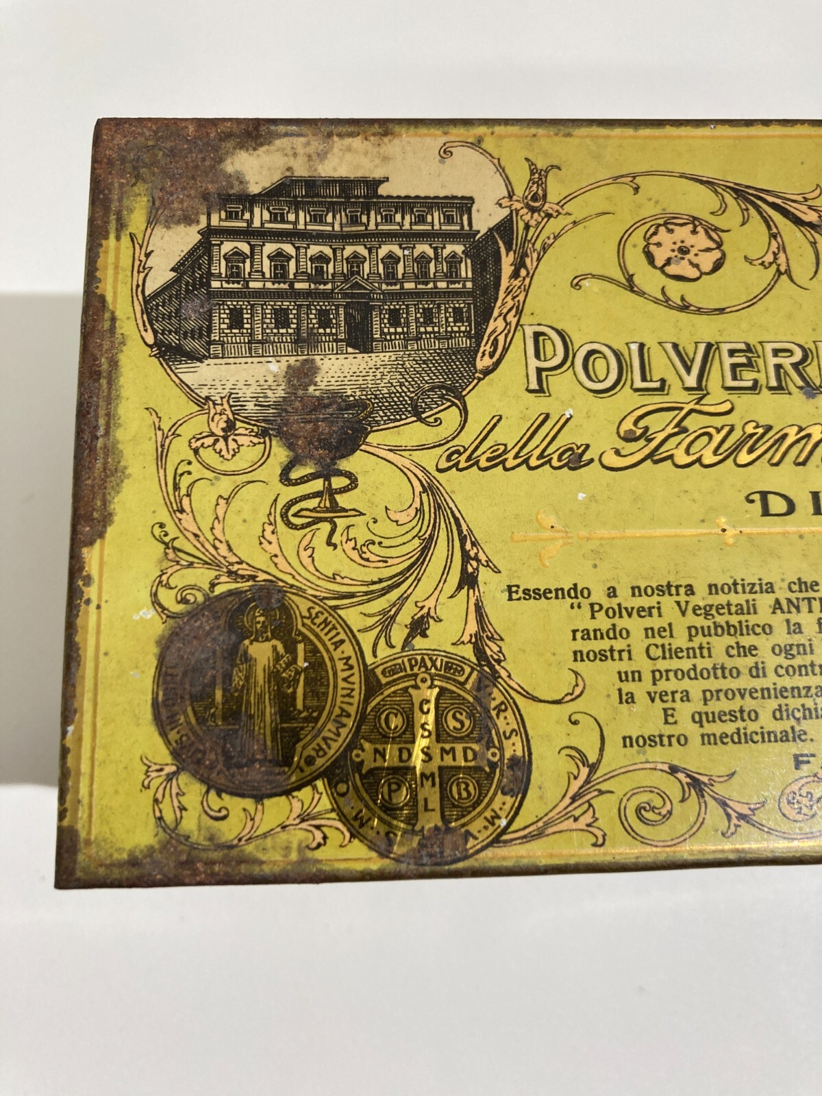 Scatola In Latta Metalgraf, Polveri Antigottose Farmacia Delle Benedettine Di Pistoia