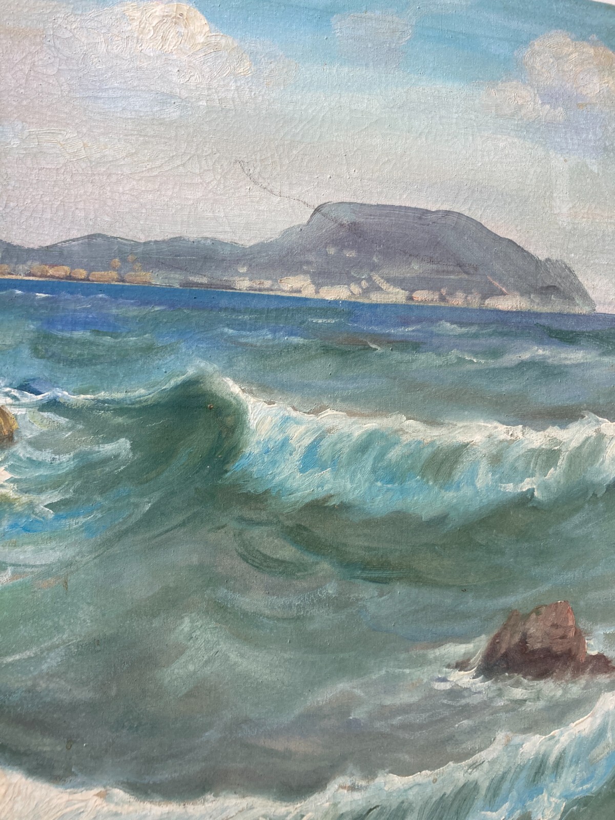 Arte Decorativa Del '900: Grande Dipinto Originale, Marina Panoramica Di Giuseppe Caselli