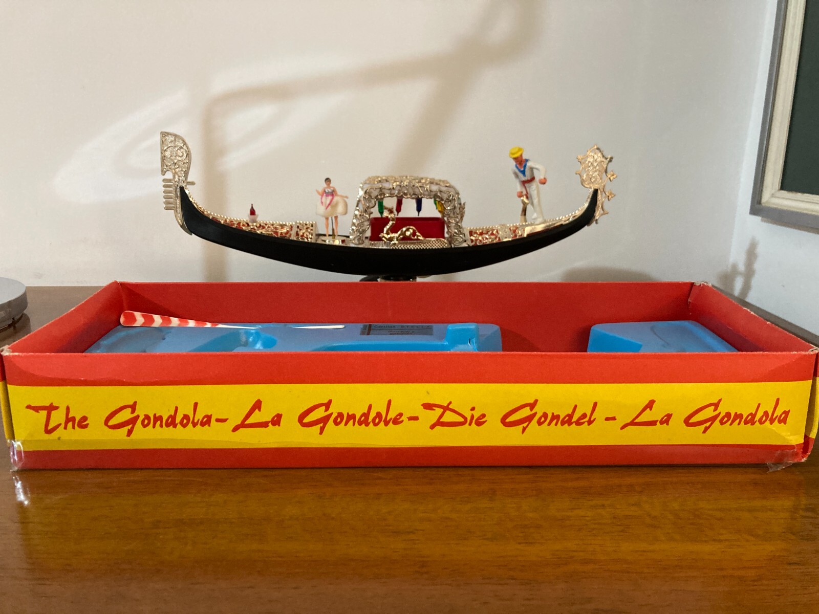 Gondola Veneziana Decorativo Soprammobile Luminoso Lampada E Carillon d'Epoca