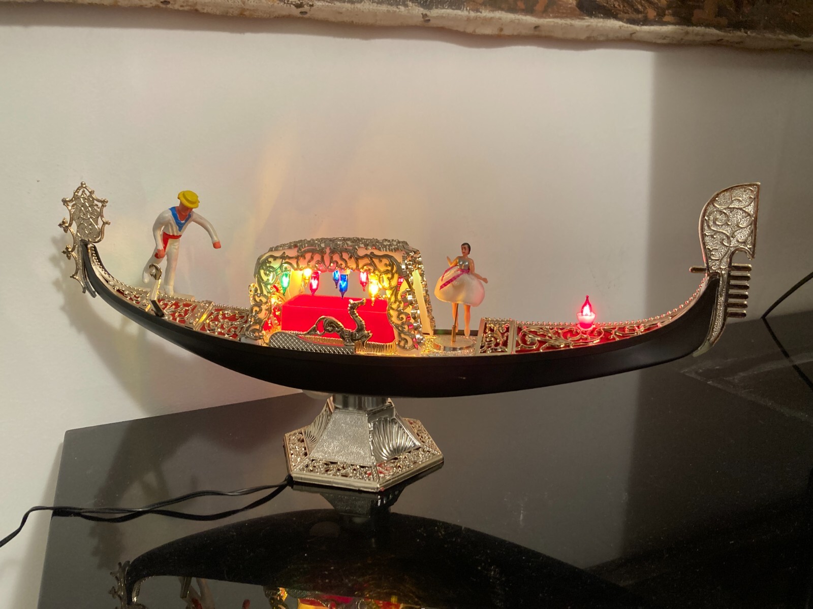 Gondola Veneziana Decorativo Soprammobile Luminoso Lampada E Carillon d'Epoca